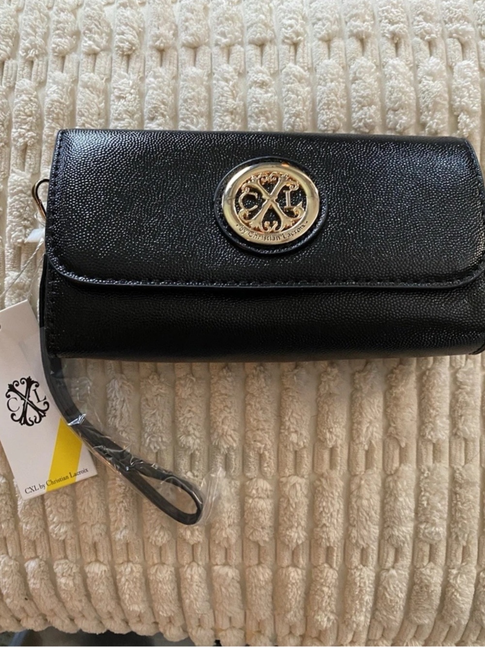 NWT CXL Christian Lacroix Small Clutch Wristlet Bali Caviar Black PVC $78 MSRP